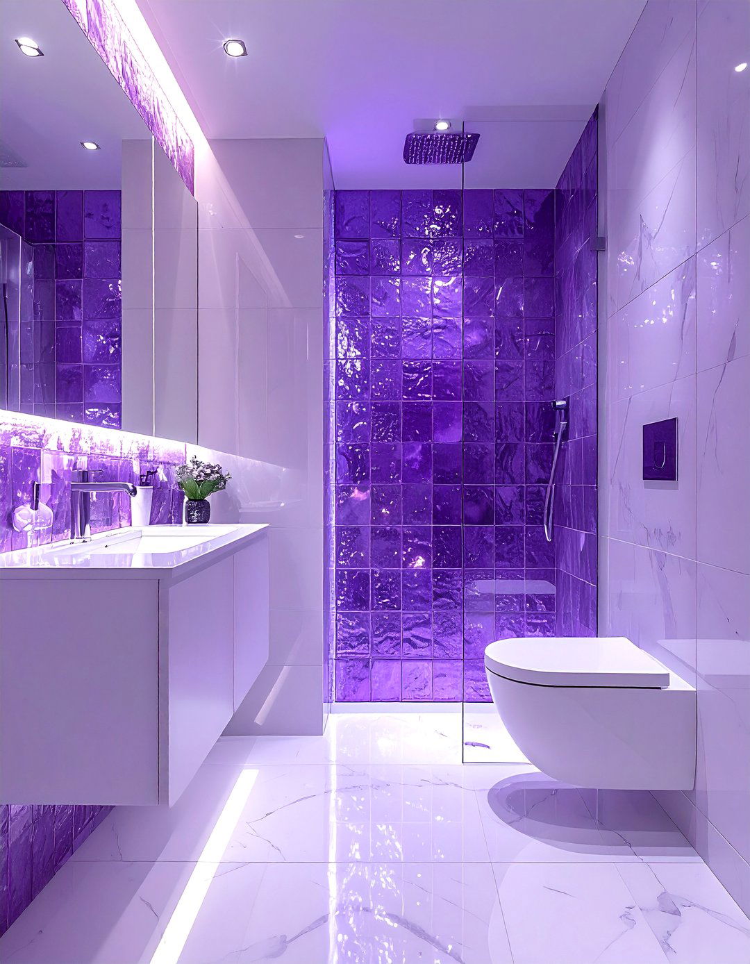 Purple glass tile bathroom shower - 30 purple and white bathroom ideas