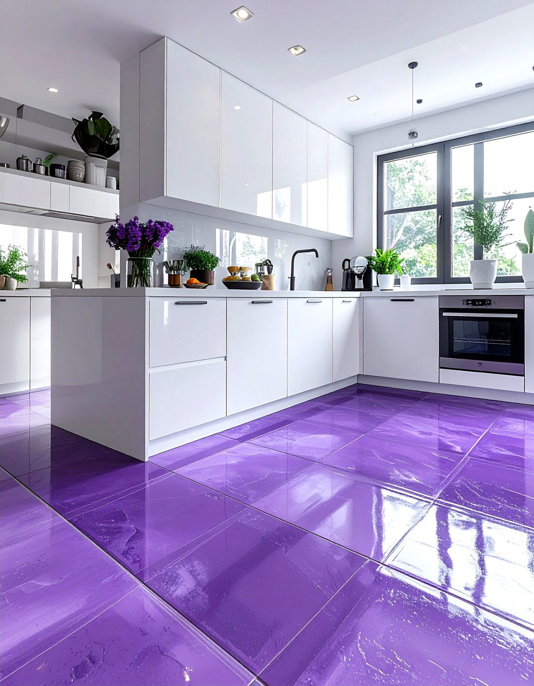 Purple kitchen floor tile - 30 purple and white kitchen ideas