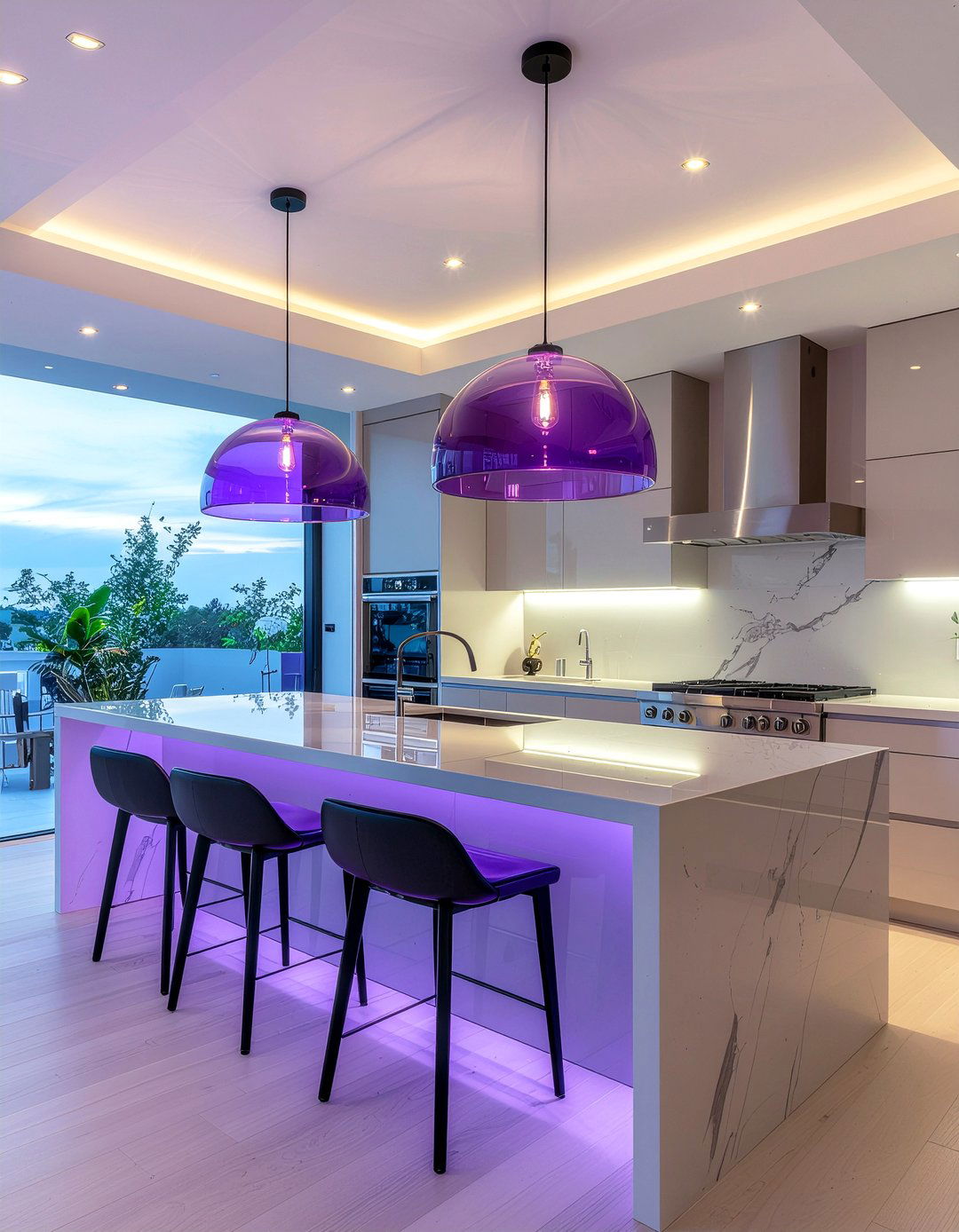Purple kitchen lighting - 30 purple kitchen ideas
