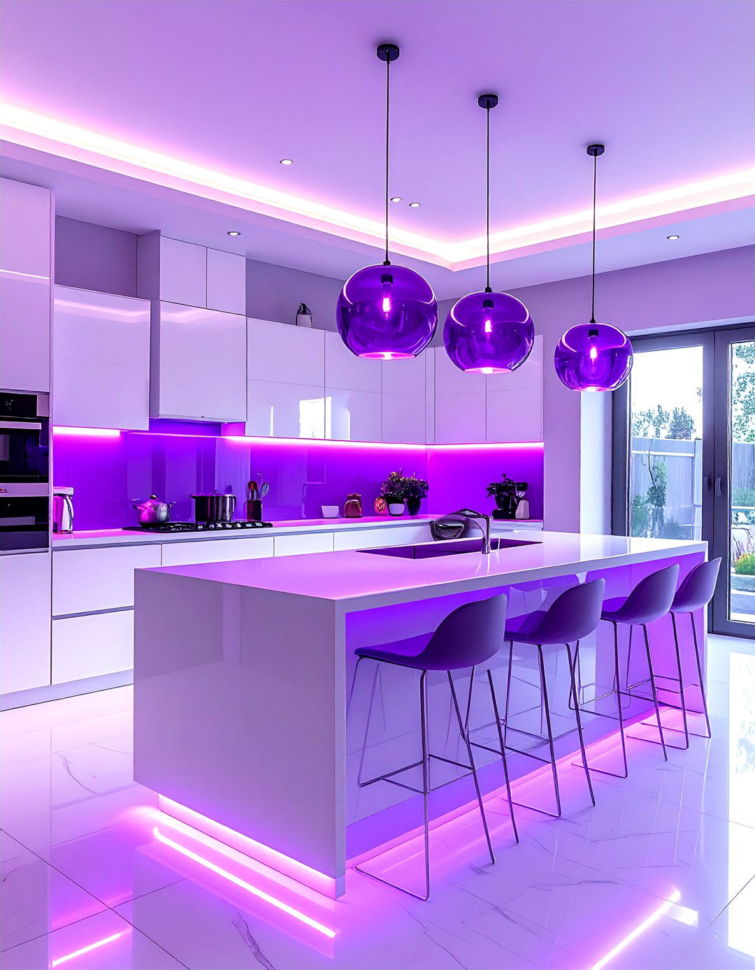 Purple kitchen lighting - 30 purple and white kitchen ideas