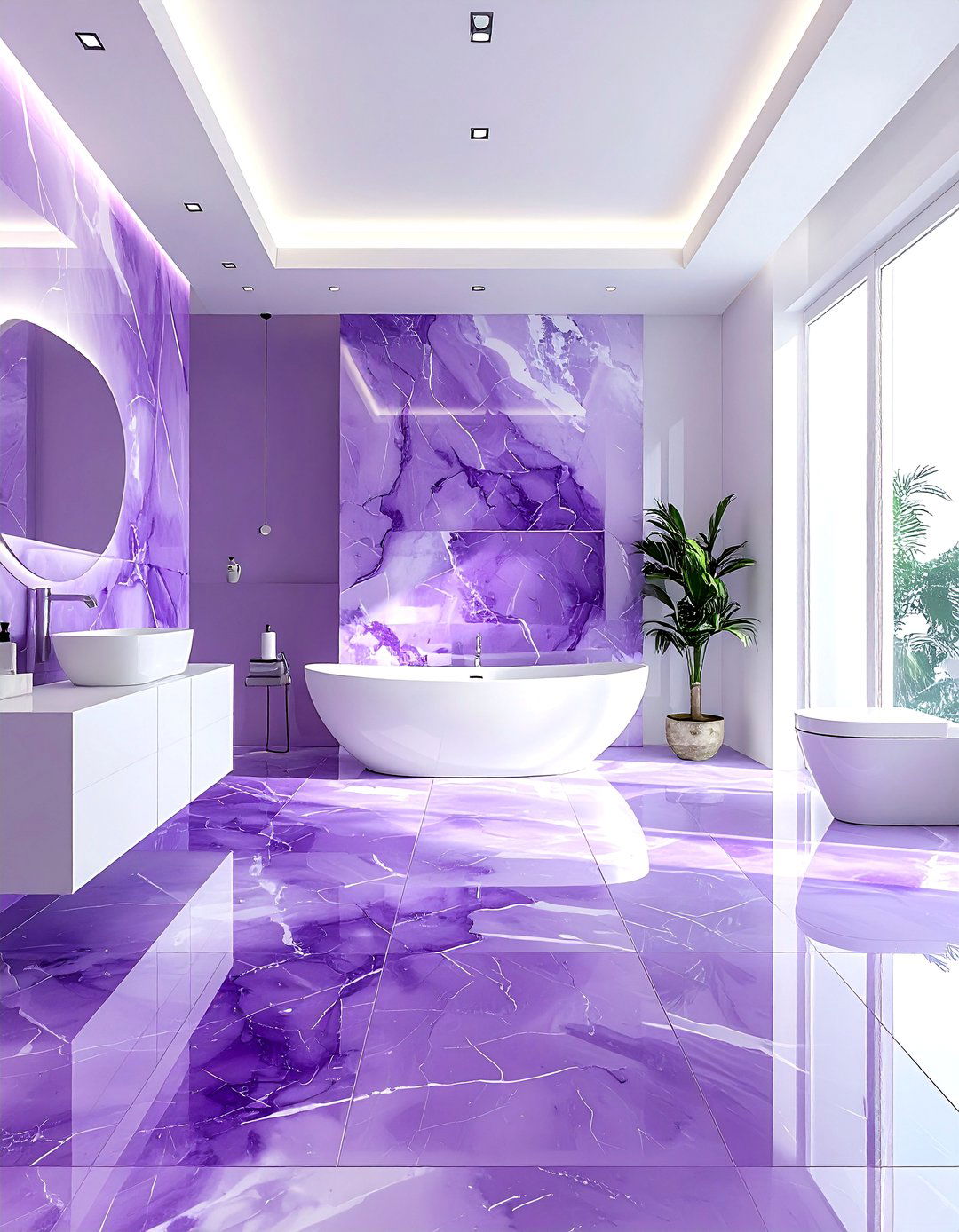Purple marble bathroom floor - 30 purple and white bathroom ideas