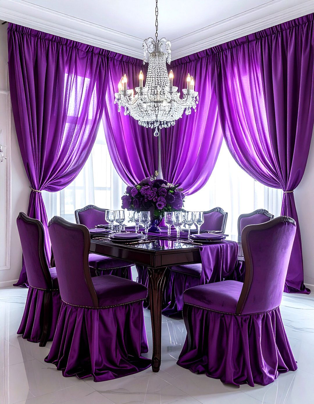 Purple silk drapes - 30 colorful curtain ideas