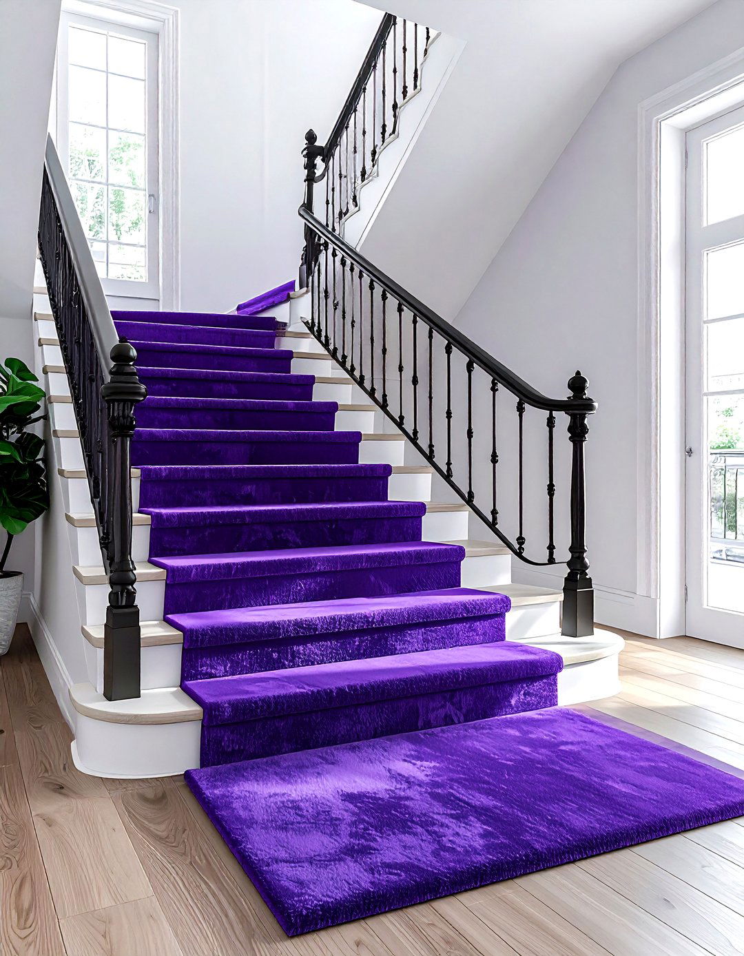 Purple staircase runner - 30 purple decor ideas