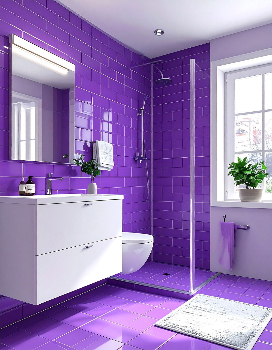 Purple subway tile bathroom - 30 purple and white bathroom ideas