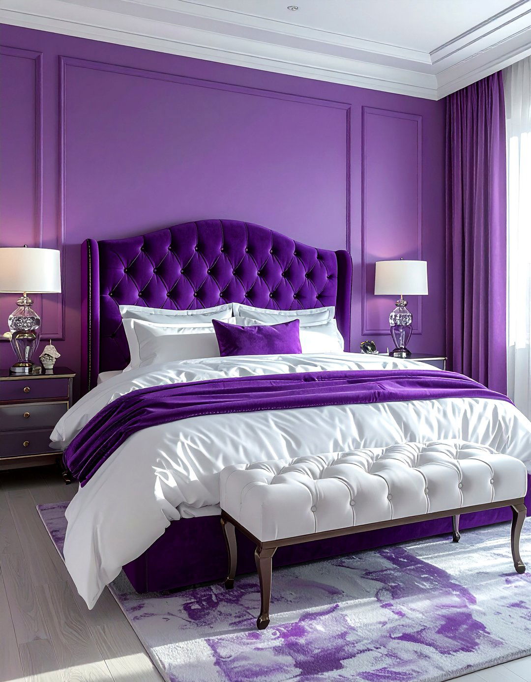 Purple velvet bedroom decor - 30 purple and white bedroom ideas