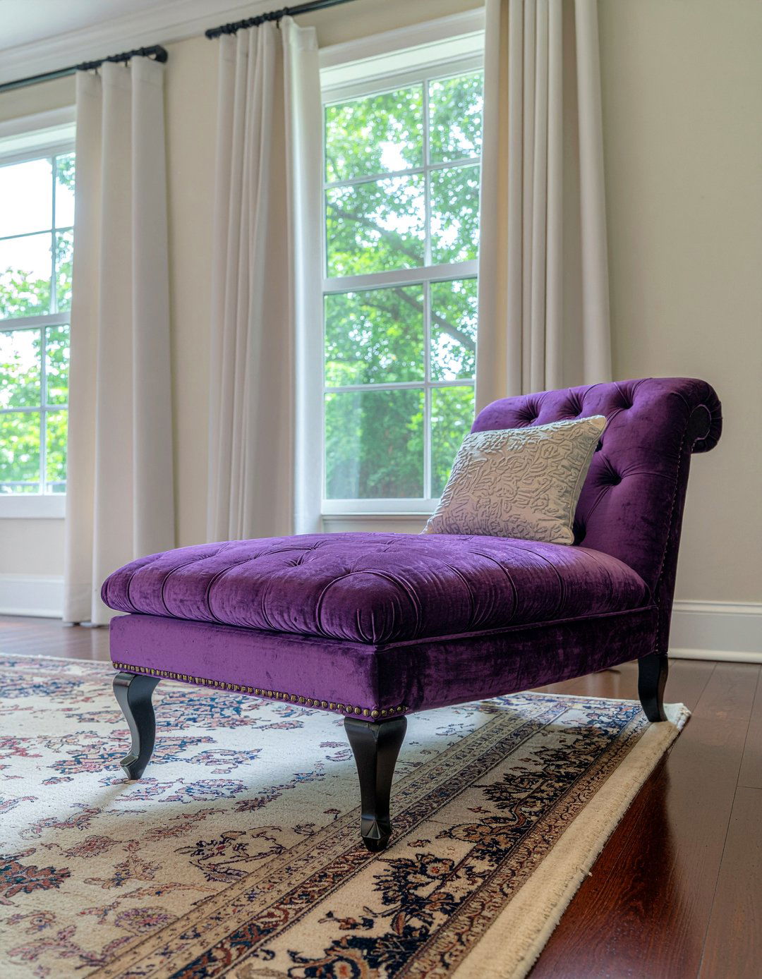 Purple velvet chaise lounge - 30 velvet bedroom ideas