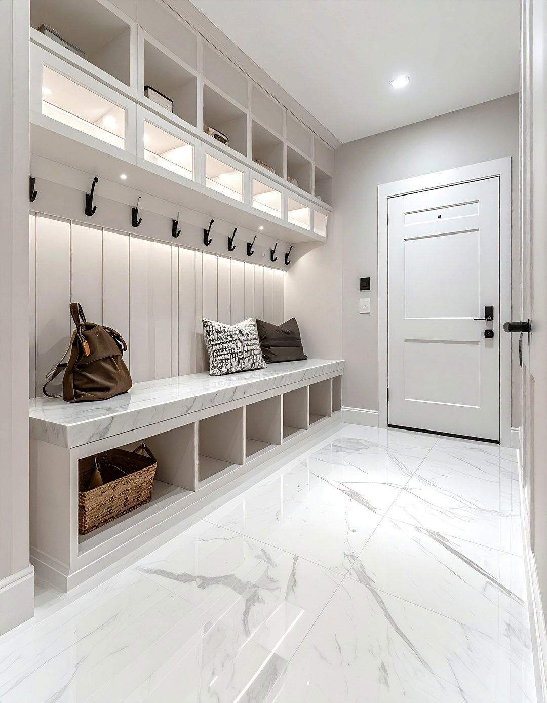 Quartz Mudroom Bench - 30 quartz accent ideas