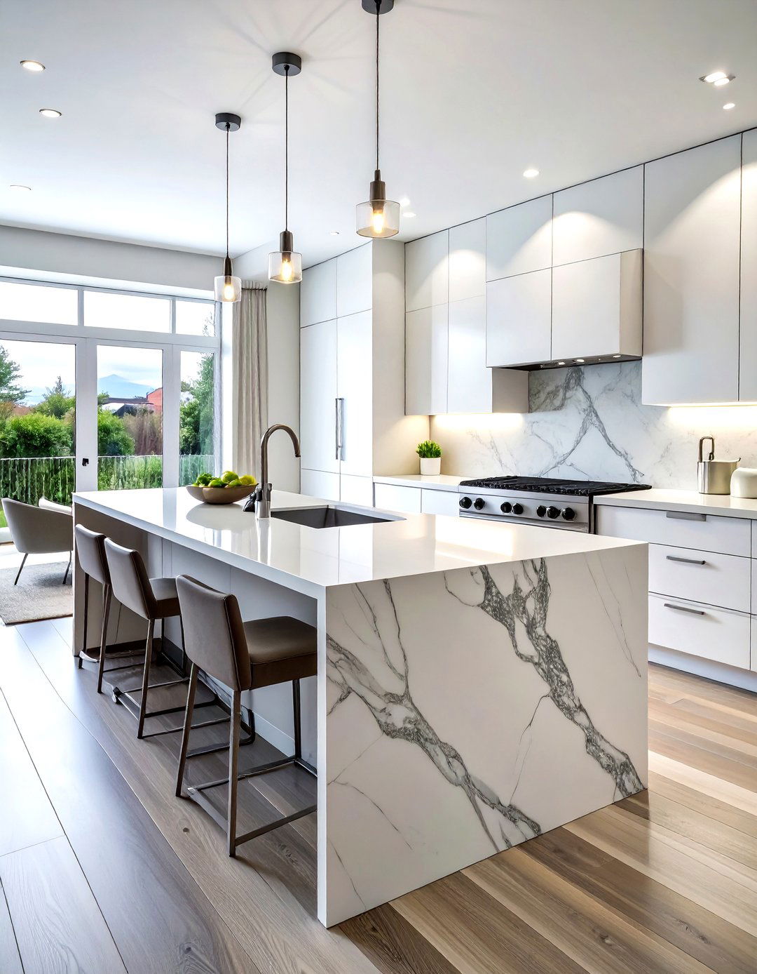 Quartz countertop with waterfall edge - 30 spec home kitchen ideas