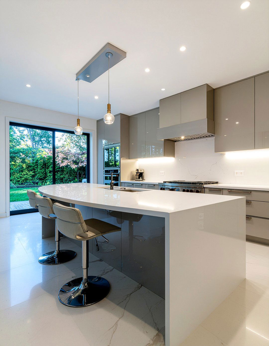 Quartz curved island - 30 curved kitchen island ideas