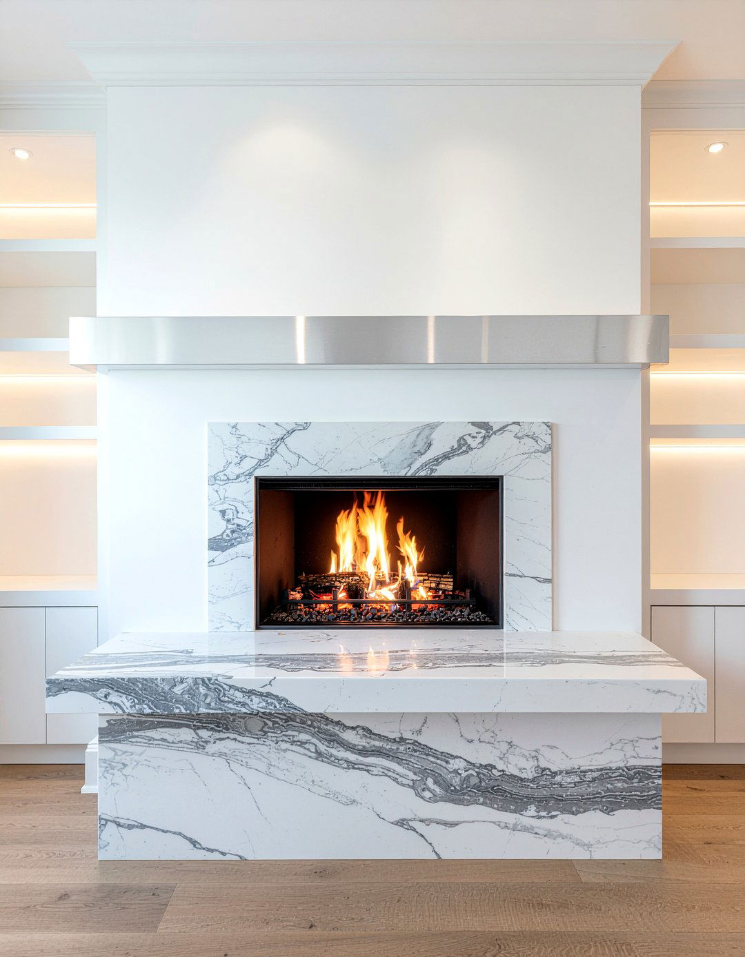 Quartz fireplace hearth - 30 living room modern fireplace ideas