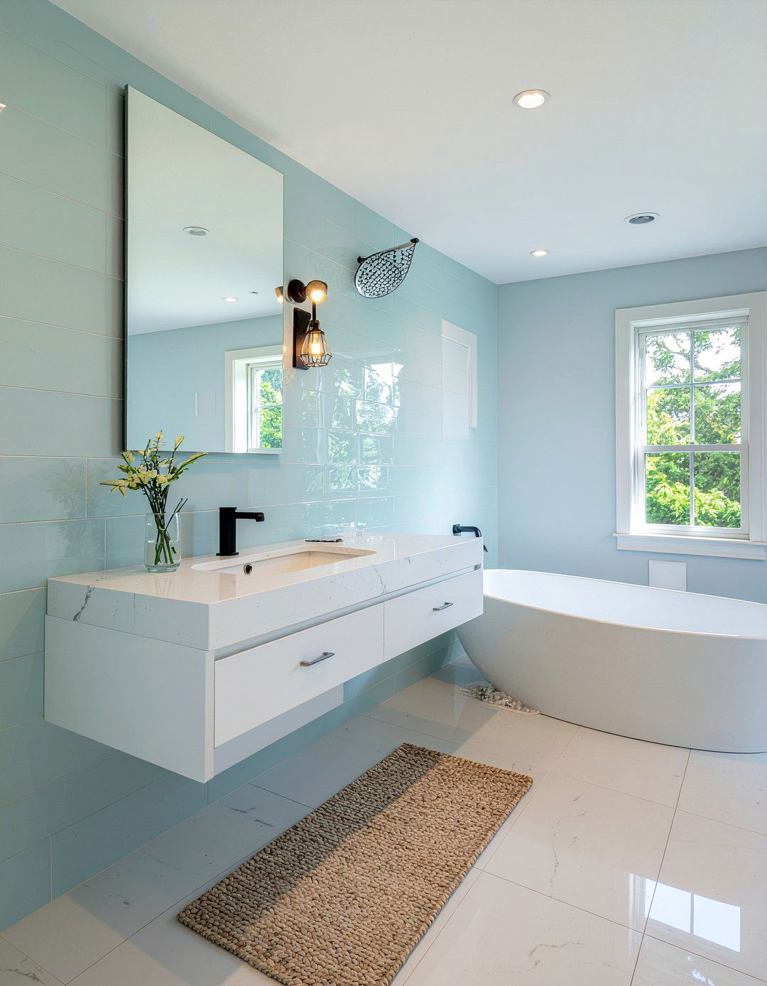 Quartzite and ceramic tile - 30 mixed tile bathroom ideas