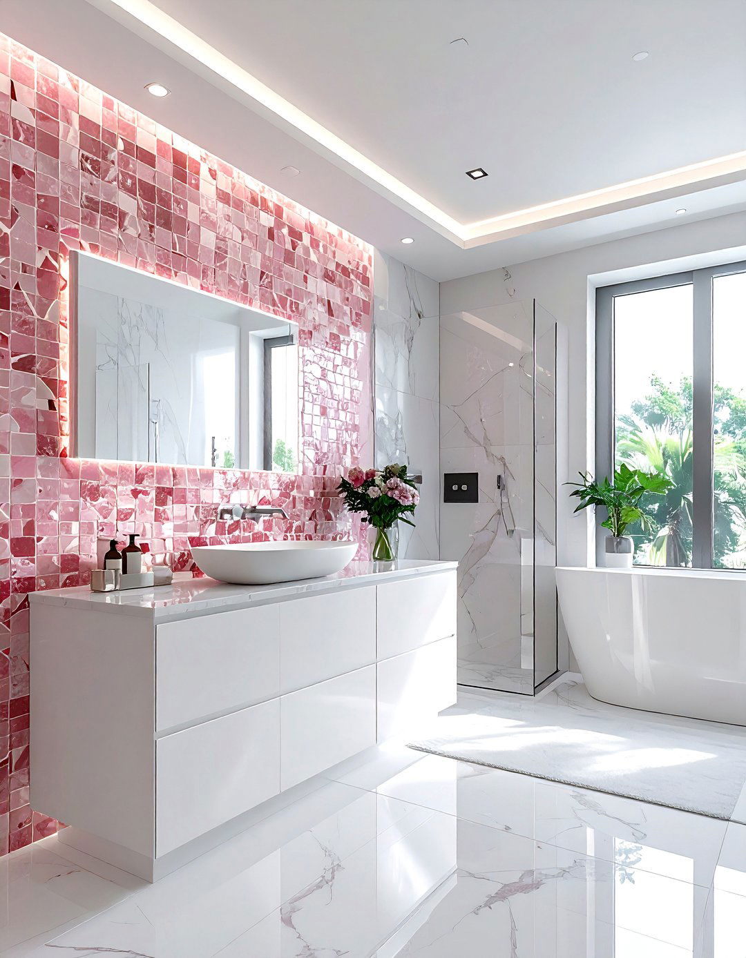 Quartzite mosaic bathroom wall - 30 stone mosaic bathroom ideas