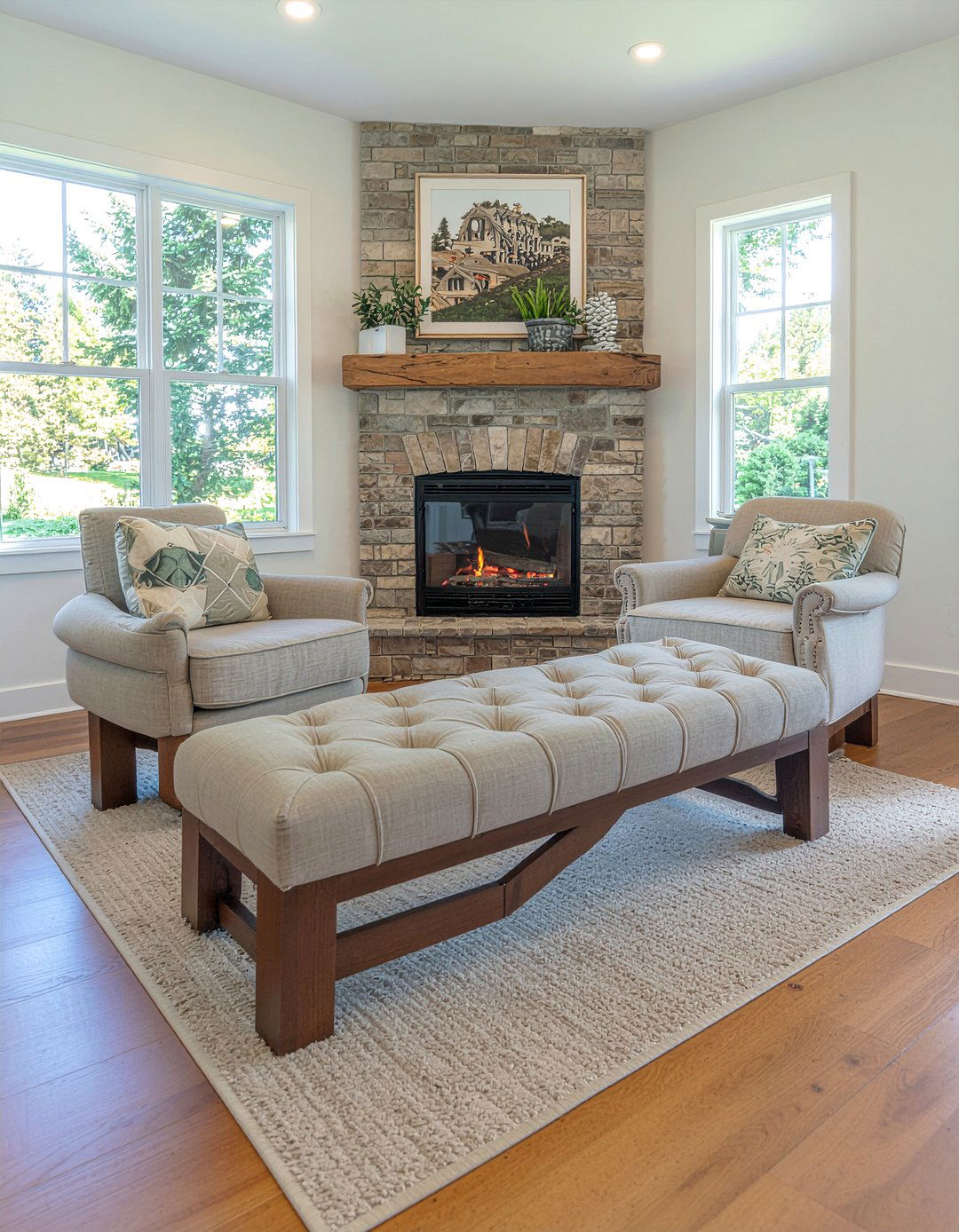 Quilted fireplace bench - 30 quilted living room ideas