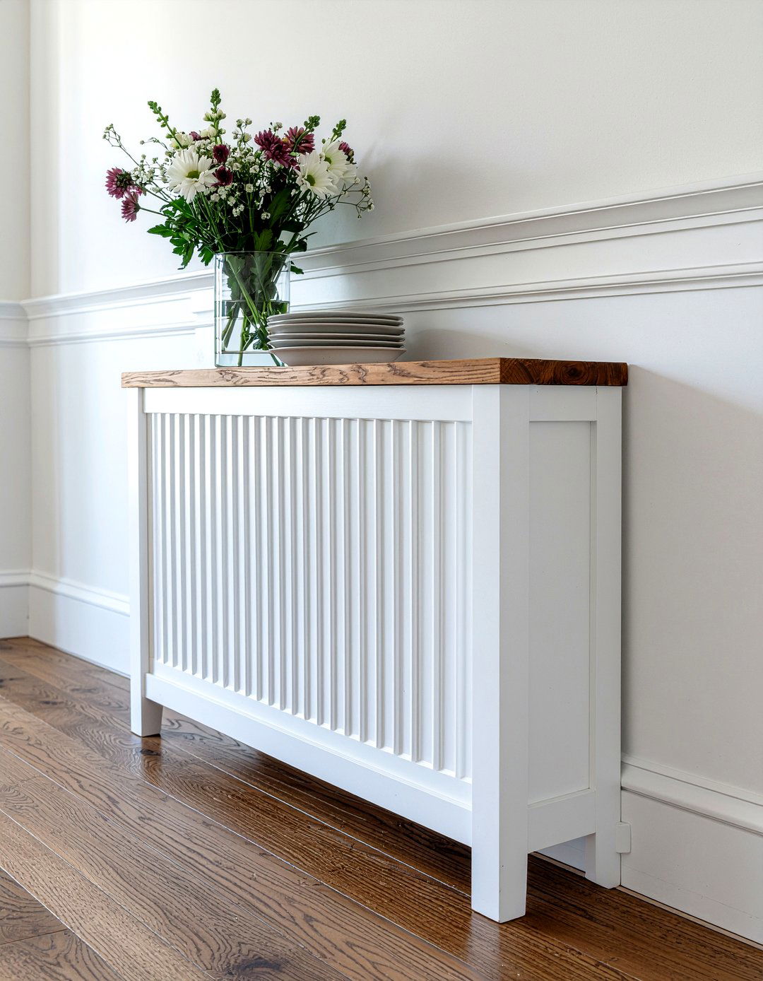 Radiator Cover Shelf - 30 entryway organization ideas