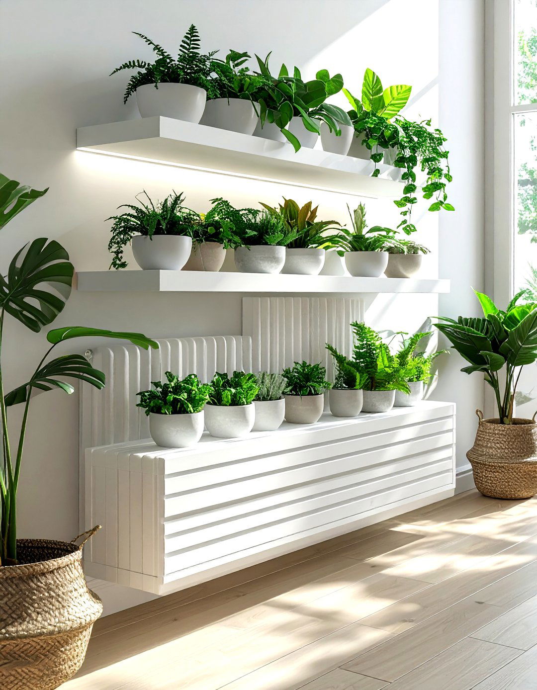 Radiator Cover Shelf - 30 living room hidden storage ideas