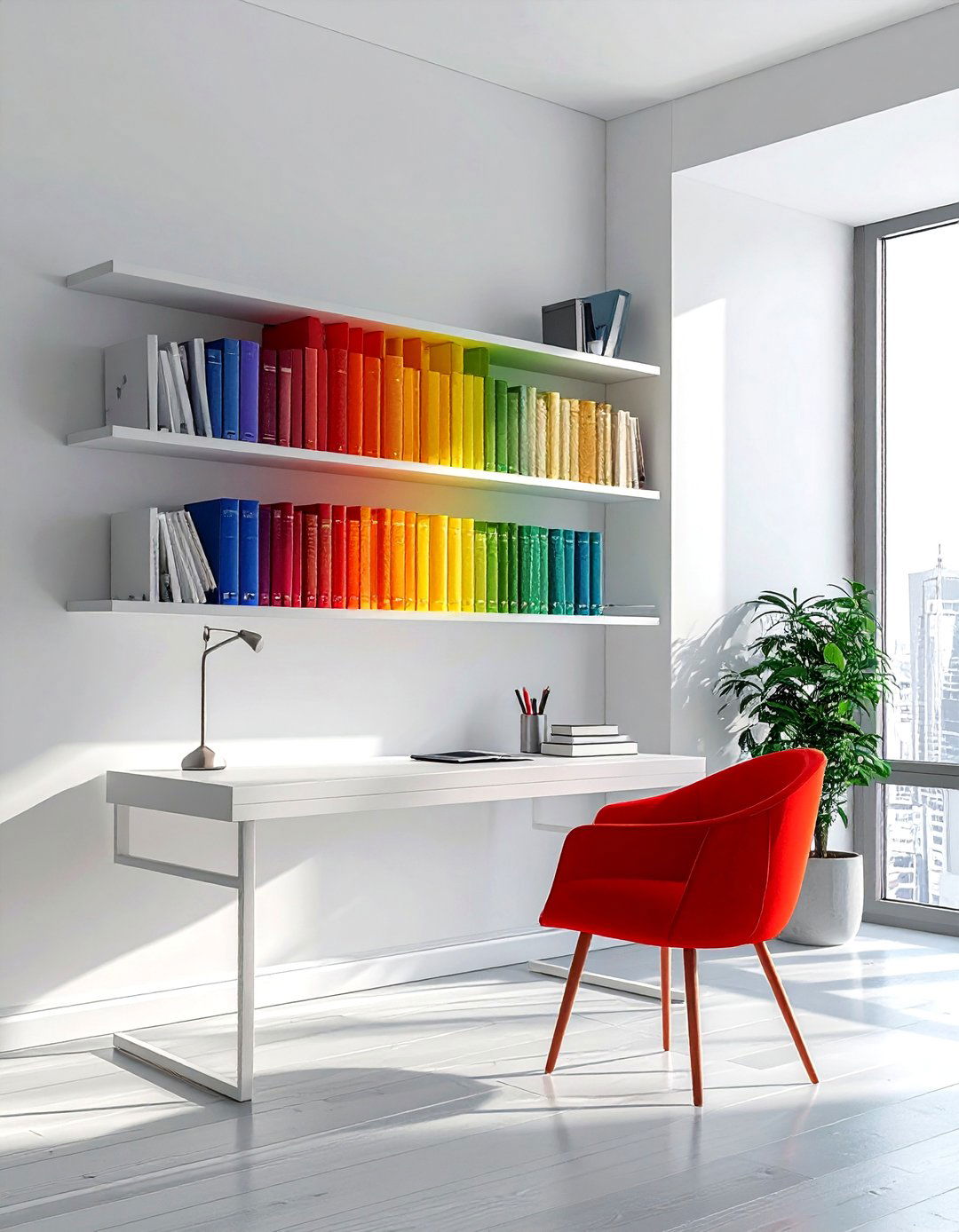 Rainbow Book Display - 30 office bookshelf ideas