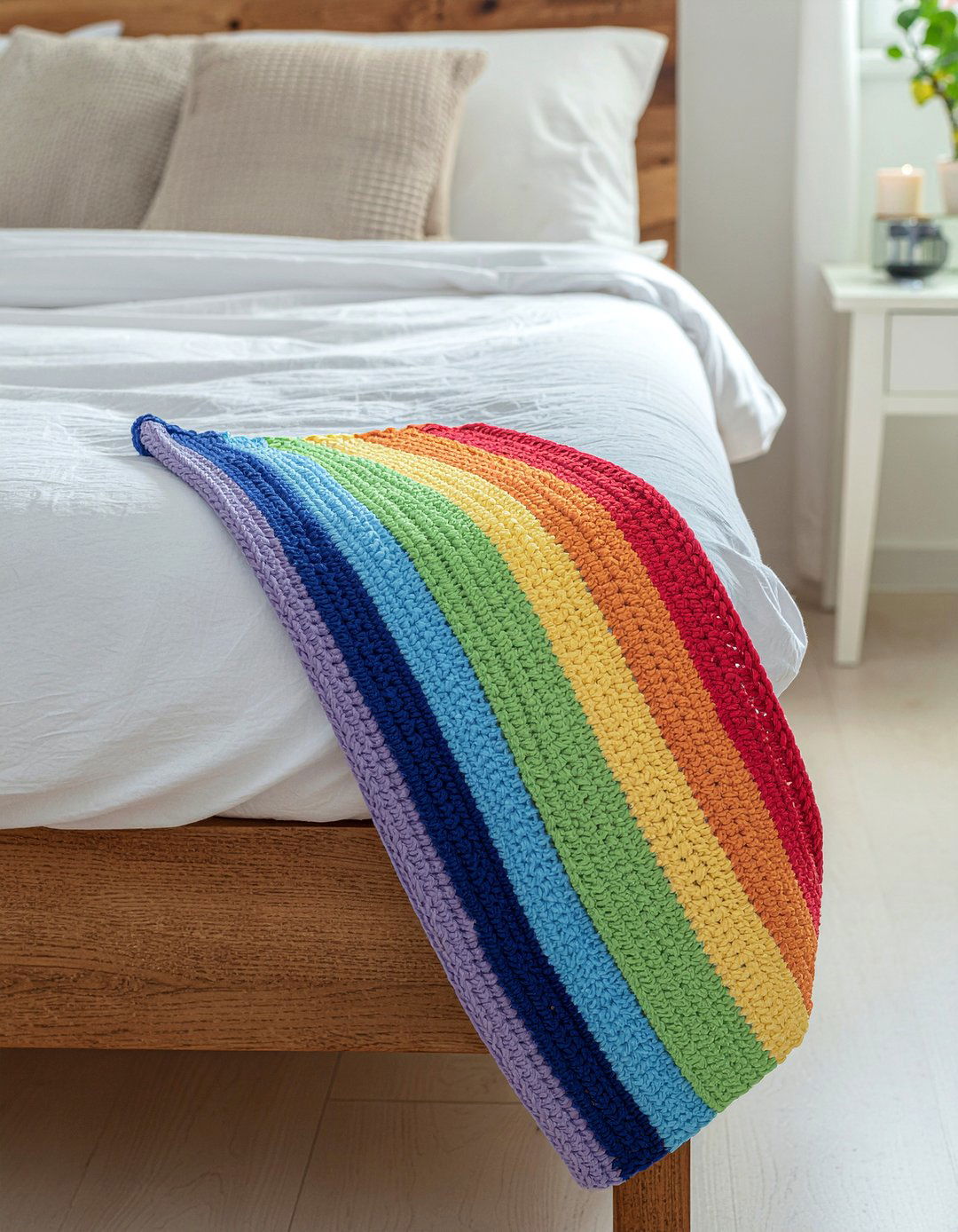 Rainbow Crochet Blanket - 30 rainbow bedroom ideas