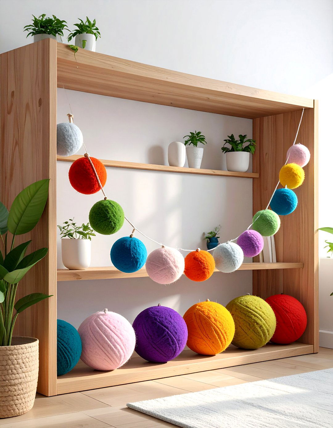 Rainbow Felt Ball Garland - 30 rainbow decor ideas