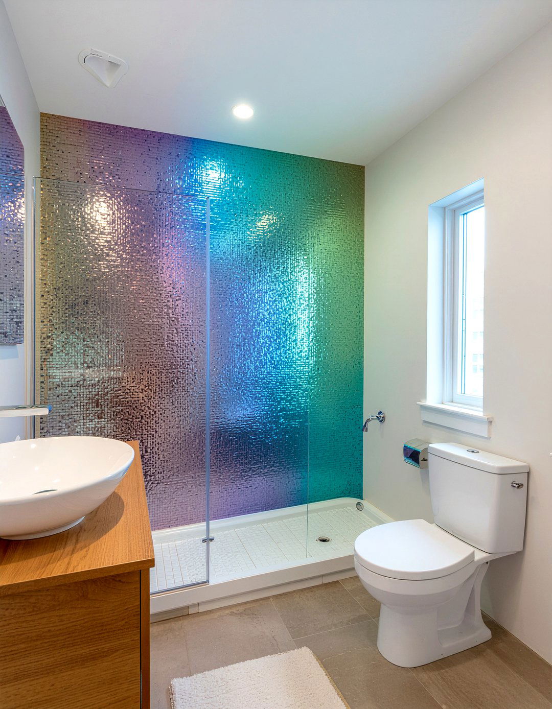 Rainbow Iridescent Mosaic Shower - 30 mosaic tile bathroom ideas