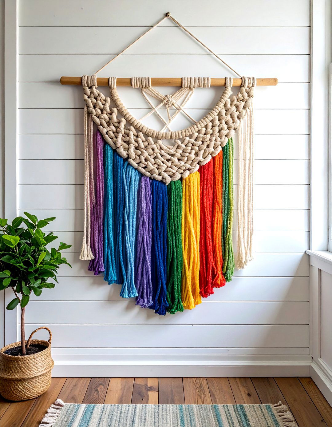 Rainbow Macrame Wall Hanging - 30 rainbow decor ideas