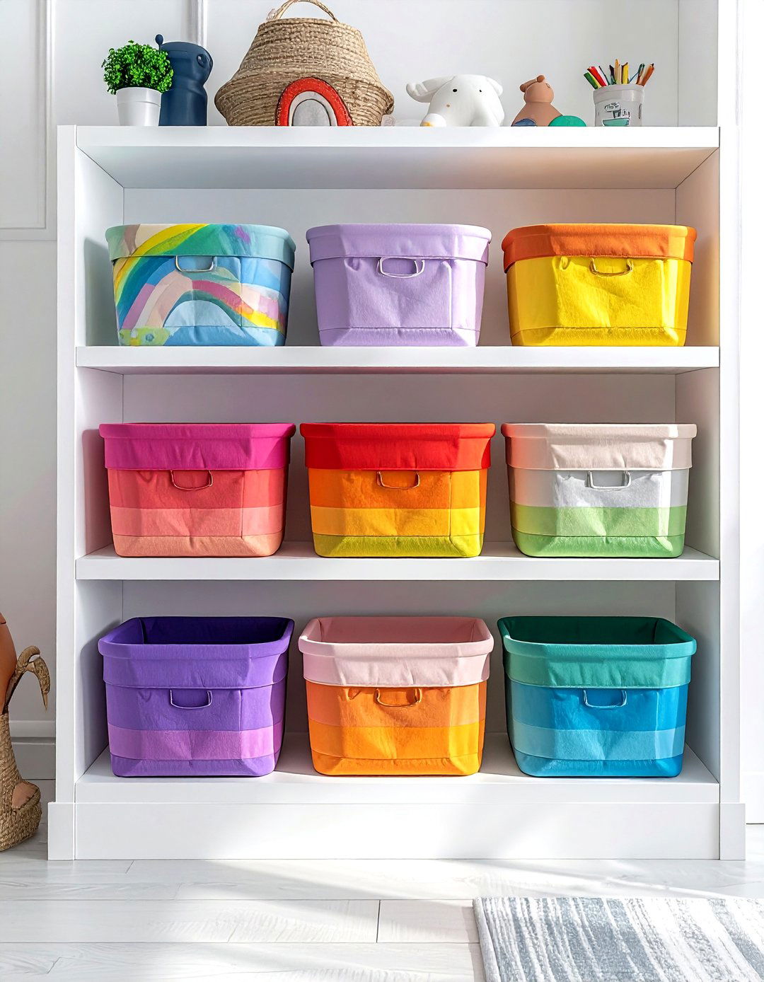 Rainbow Storage Bin Set - 30 rainbow decor ideas