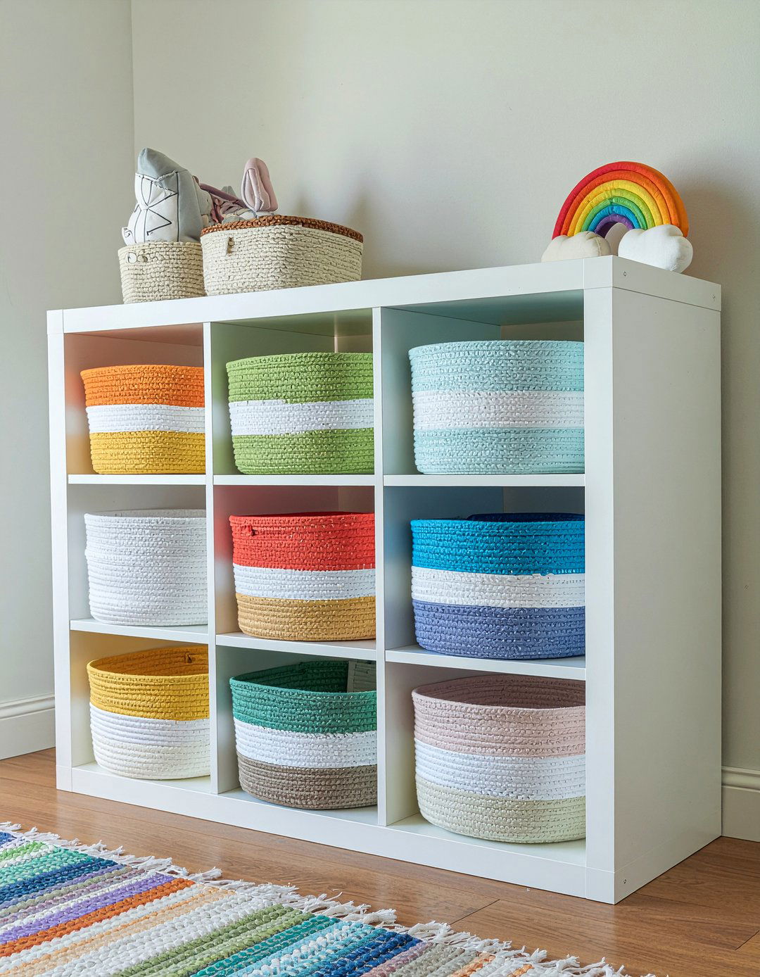 Rainbow Storage Bins - 30 rainbow bedroom ideas
