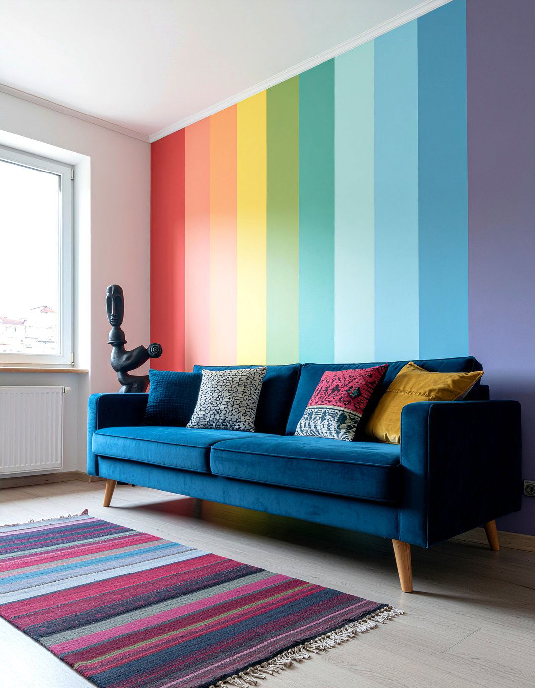 Rainbow Striped Feature Wall - 30 living room striped wall ideas