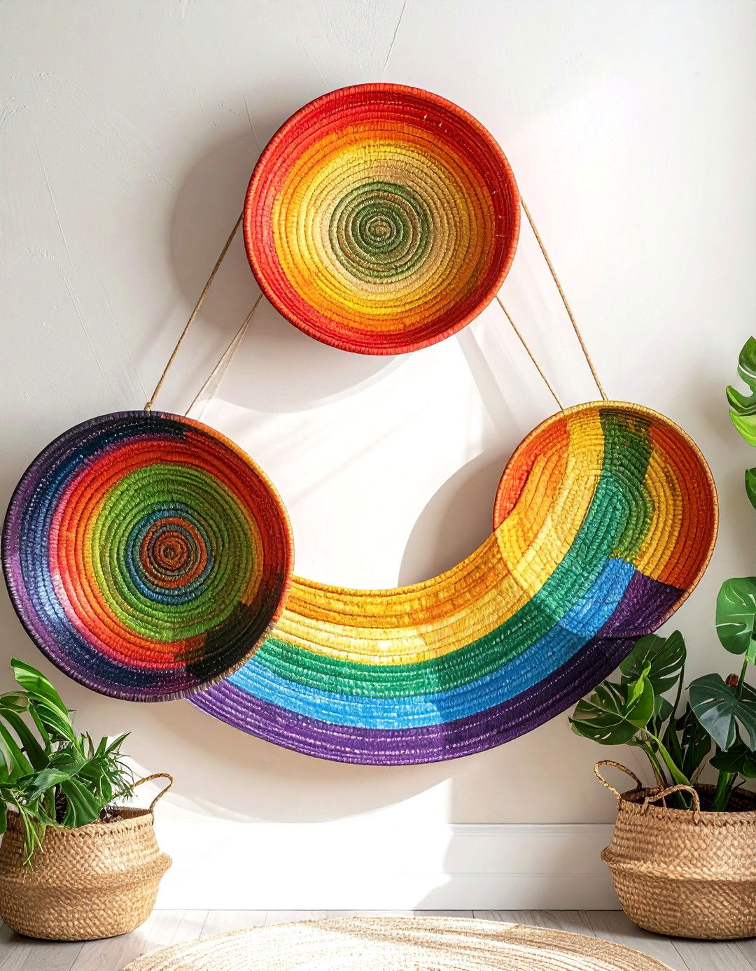 Rainbow Woven Wall Basket - 30 rainbow decor ideas