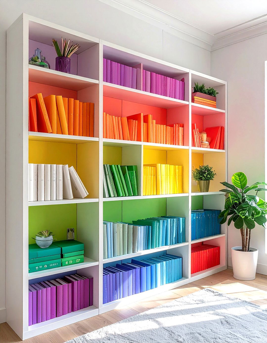 Rainbow bookshelf organization - 30 bookshelf styling ideas