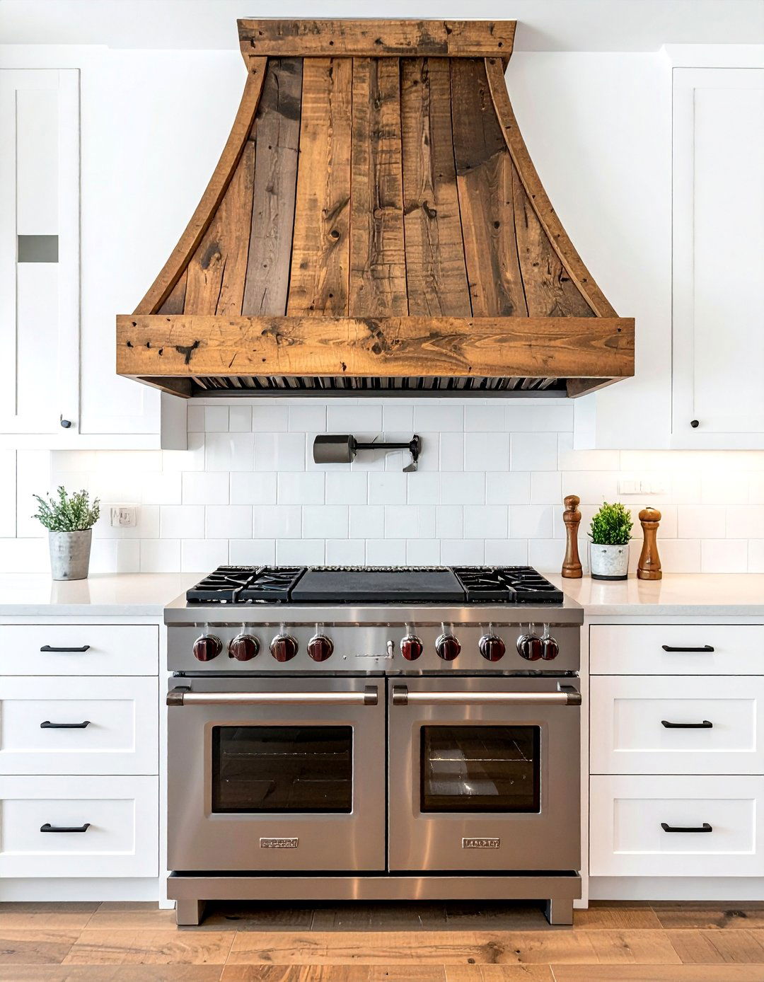Range hood wood cover - 30 rustic farmhouse kitchen ideas