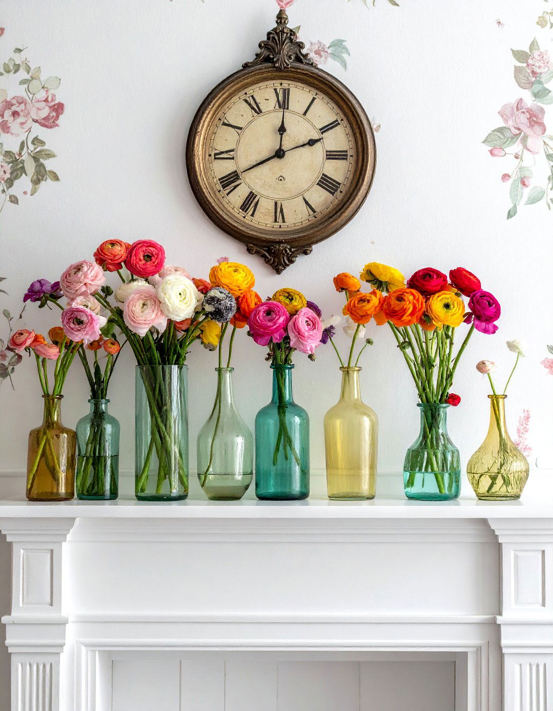 Ranunculus in vintage glass bottle - 30 vase arrangement ideas