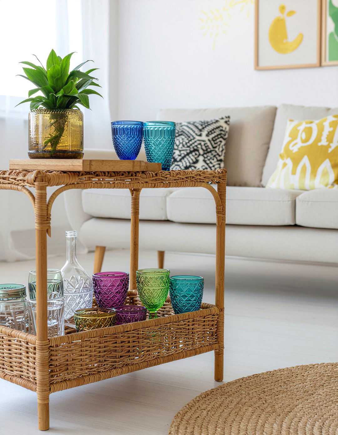 Rattan Bar Cart - 30 living room bar cart ideas