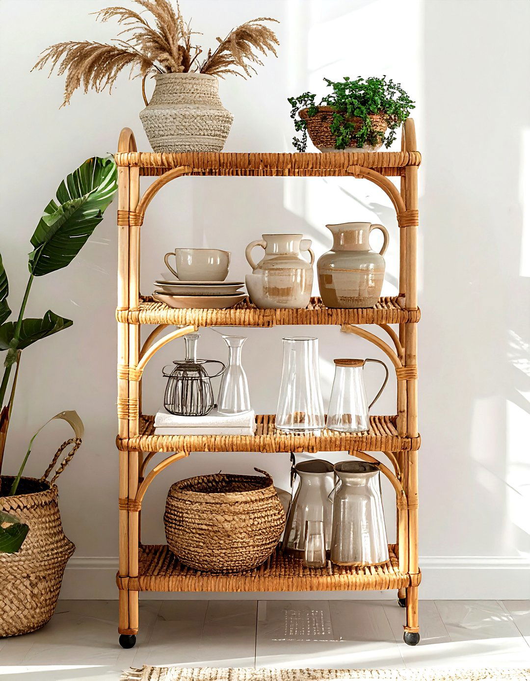 Rattan Bar Cart - 30 natural dining room ideas