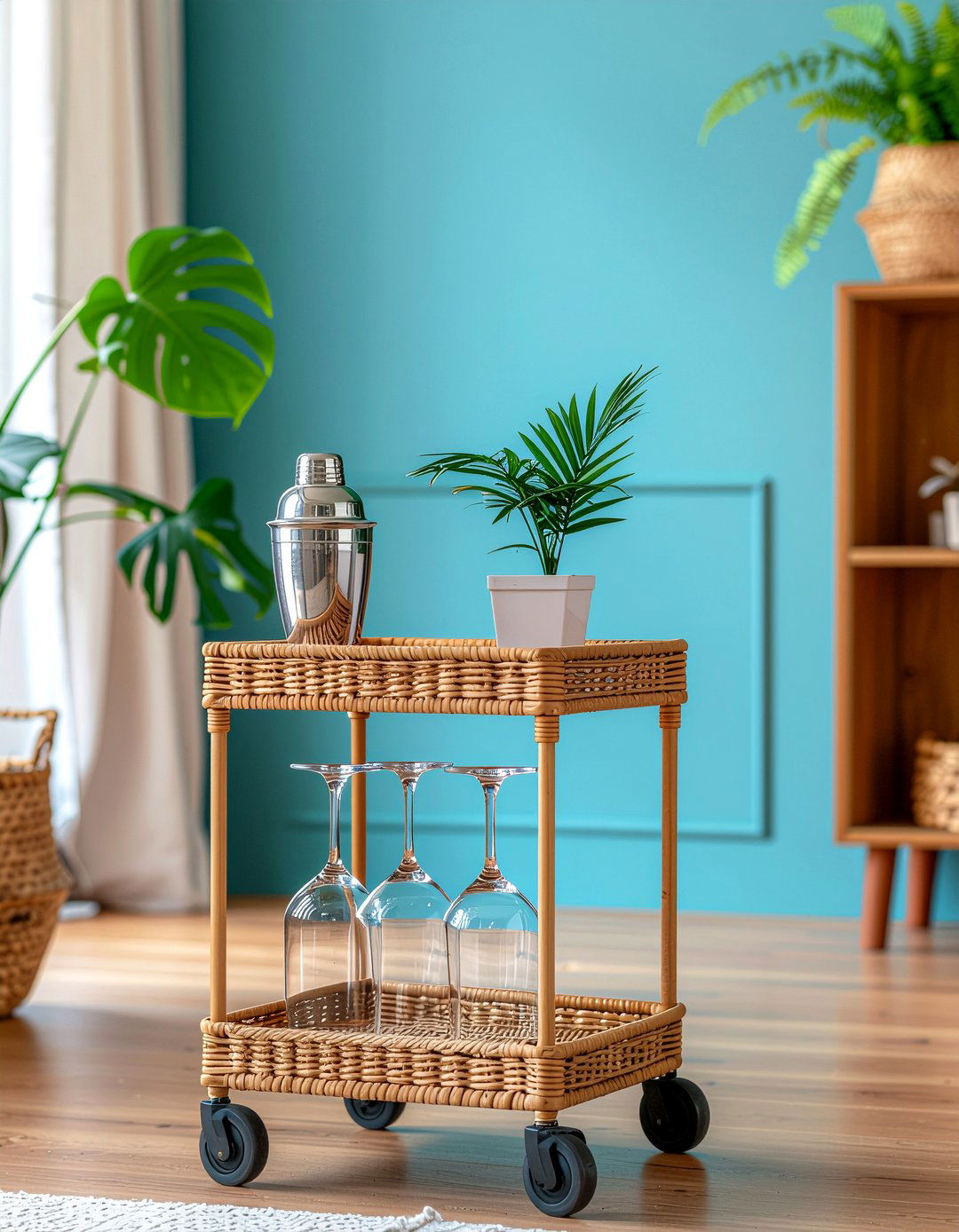 Rattan Bar Cart - 30 woven living room ideas