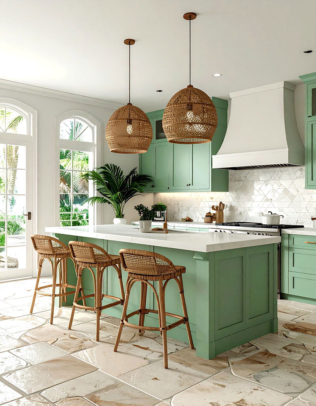 Rattan Bar Stools - 30 Caribbean kitchen ideas