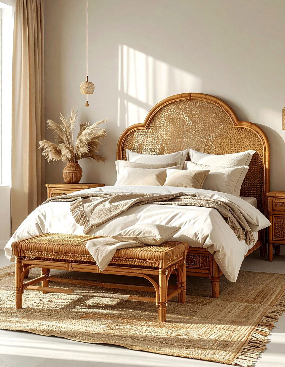 Rattan Bedroom Furniture - 30 bohemian beige bedroom ideas