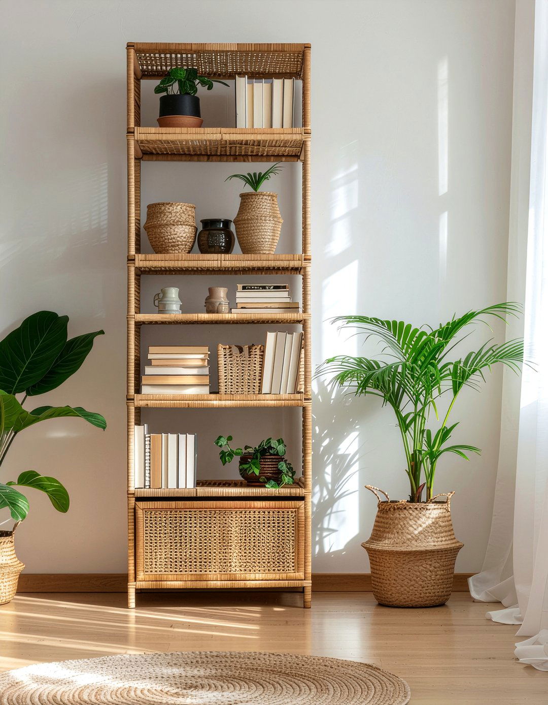 Rattan Bookshelf - 30 woven living room ideas