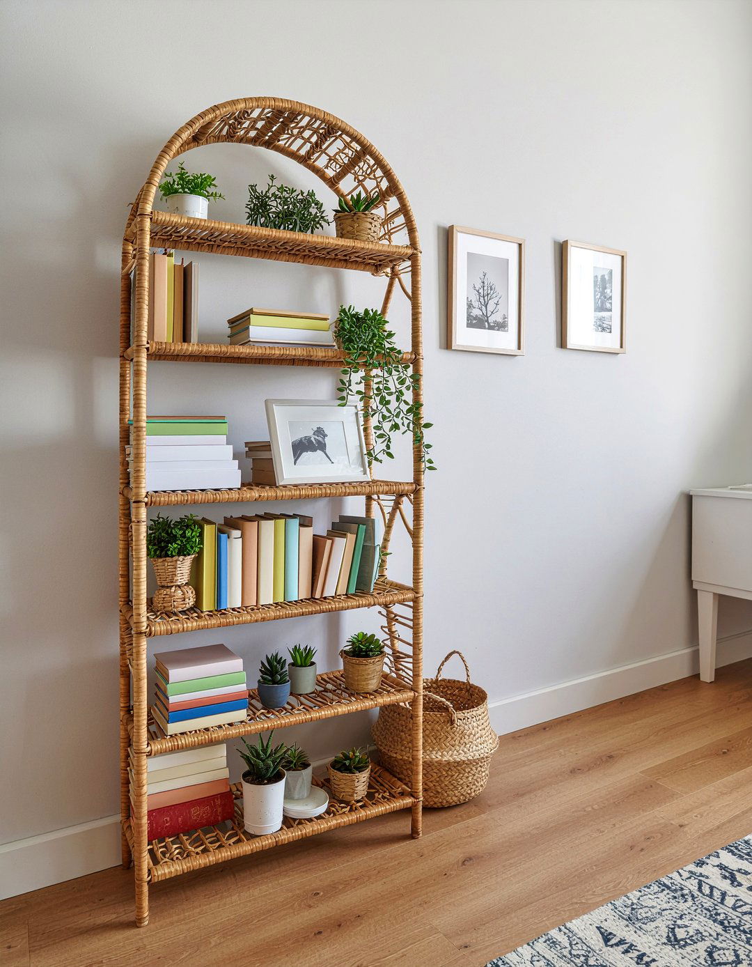 Rattan Bookshelf - 30 rattan living room ideas