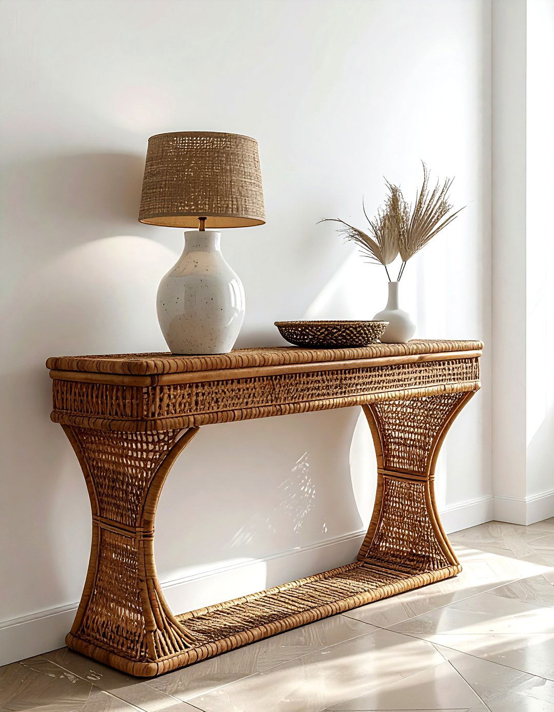 Rattan Console Table - 30 rattan decor ideas