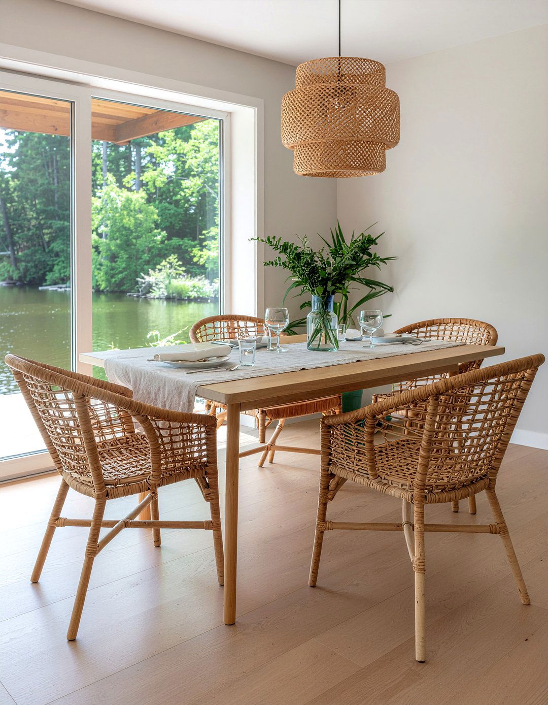 Rattan Dining Chairs - 30 lake house dining room ideas