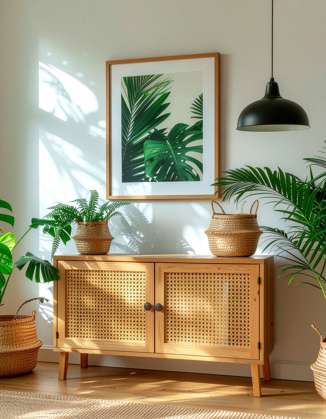 Rattan Door Floating Console - 30 living room floating tv unit ideas