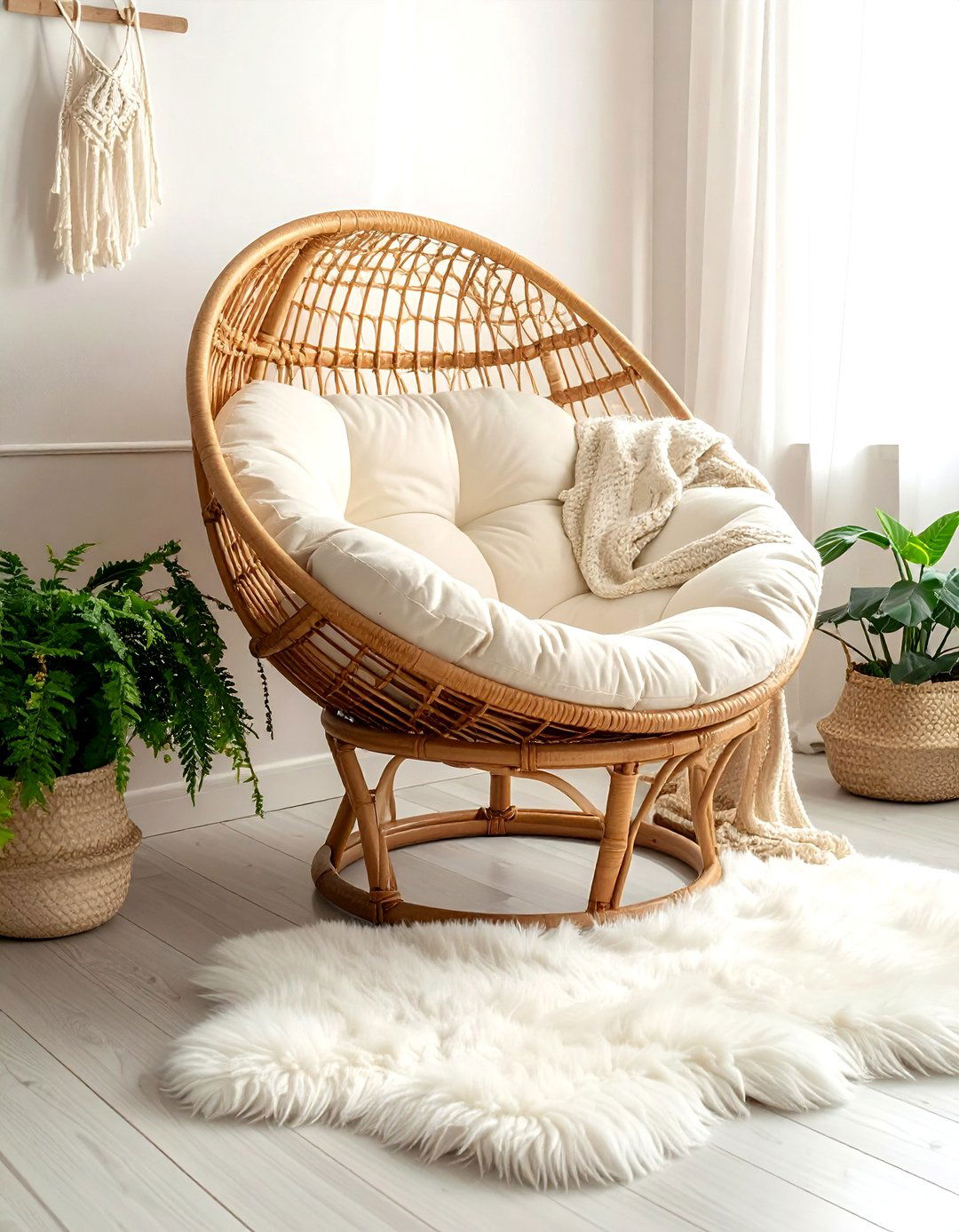 Rattan Egg Chair - 30 living room hanging chair ideas