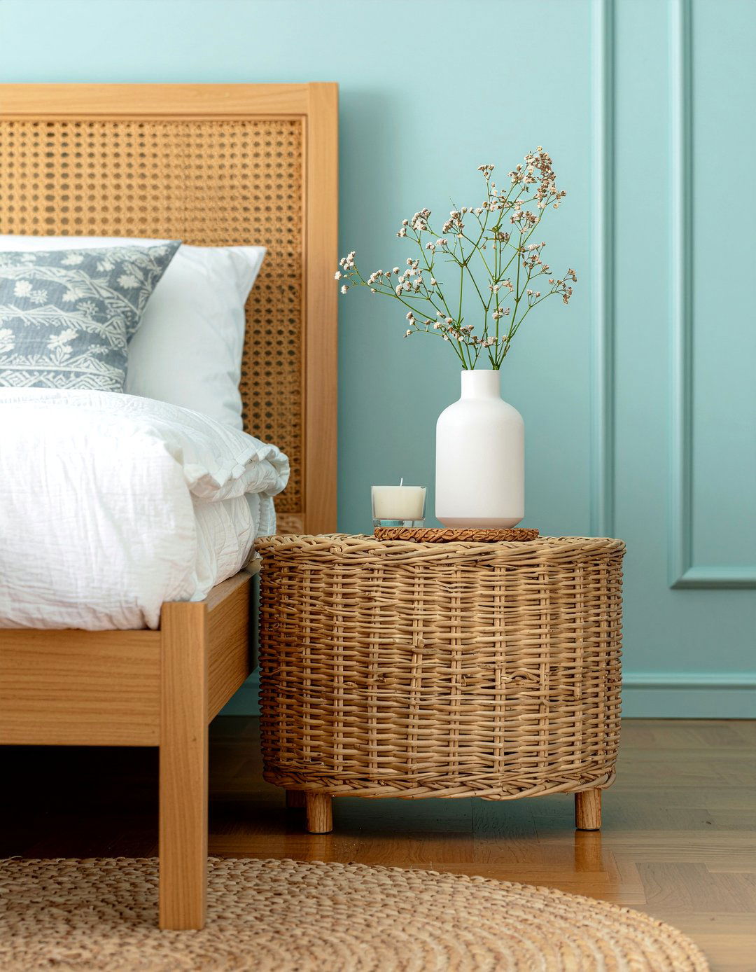 Rattan Floating Bedside Table - 30 bedroom wall mounted nightstands