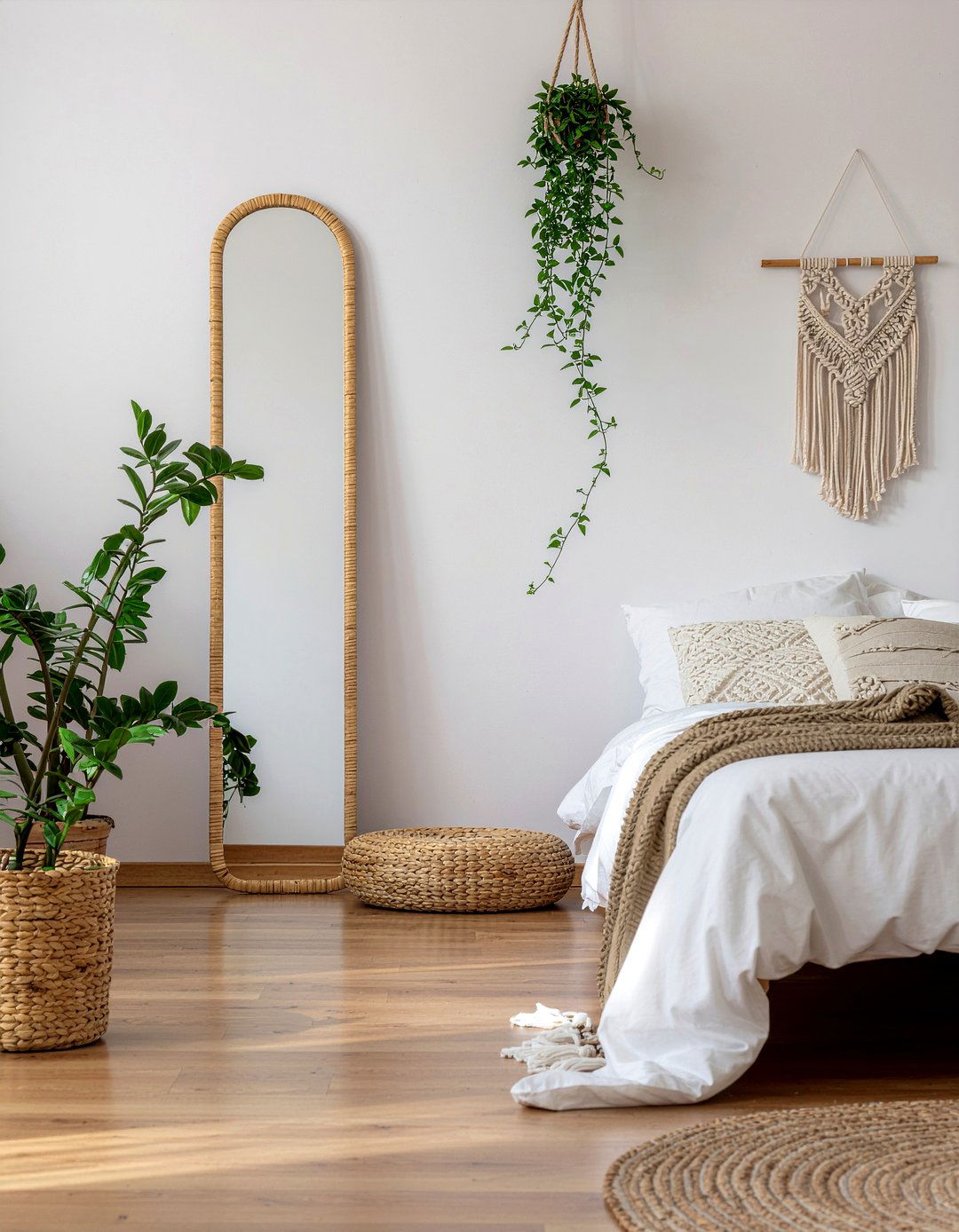 Rattan Floor Mirror - 30 bedroom leaning mirrors