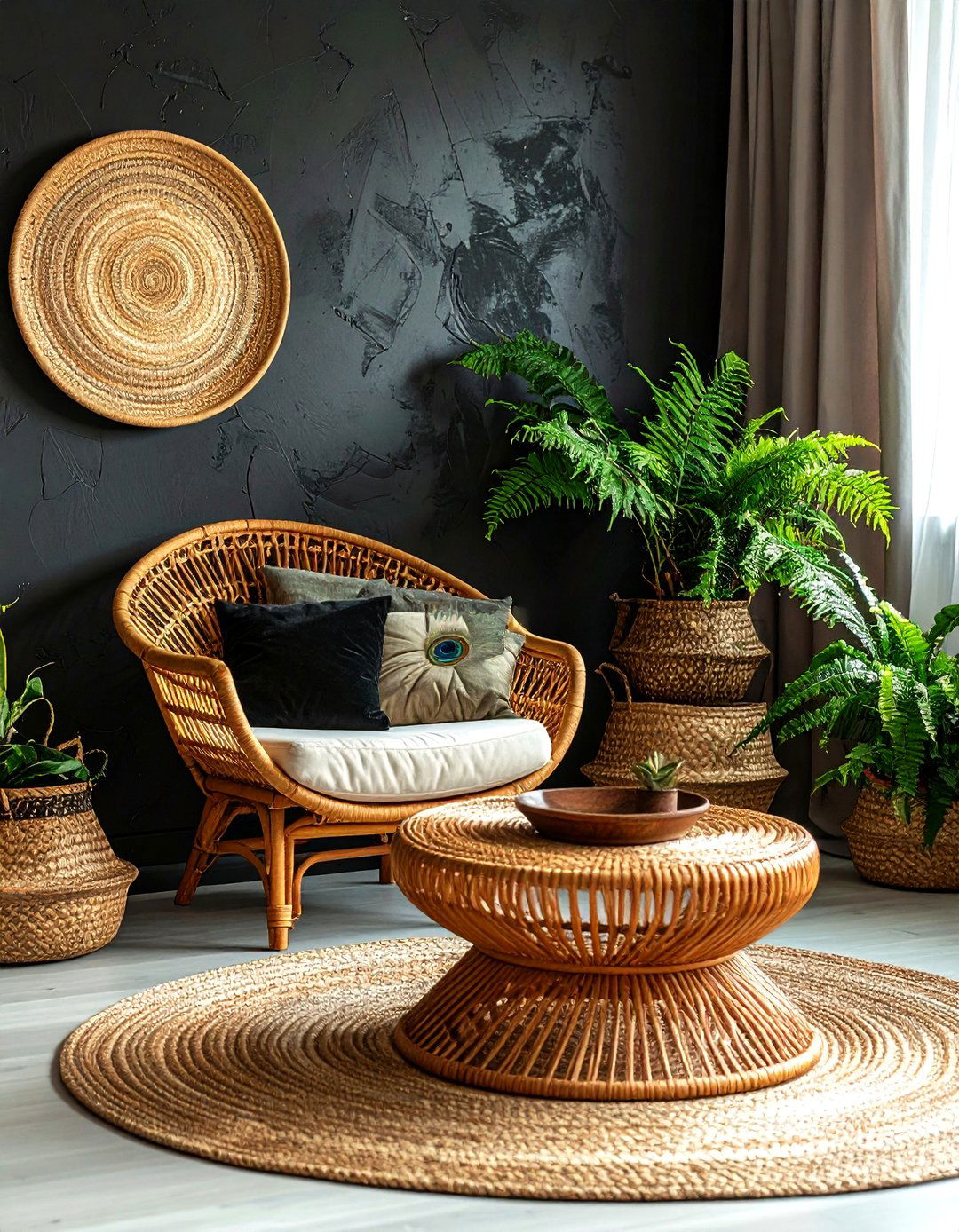 Rattan Furniture Decor - 30 bohemian black living room ideas