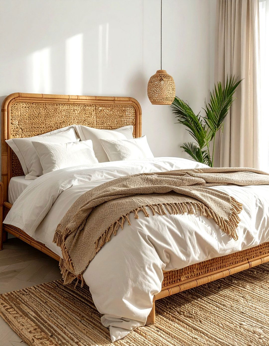Rattan Headboard - 30 beige bedroom accessories ideas