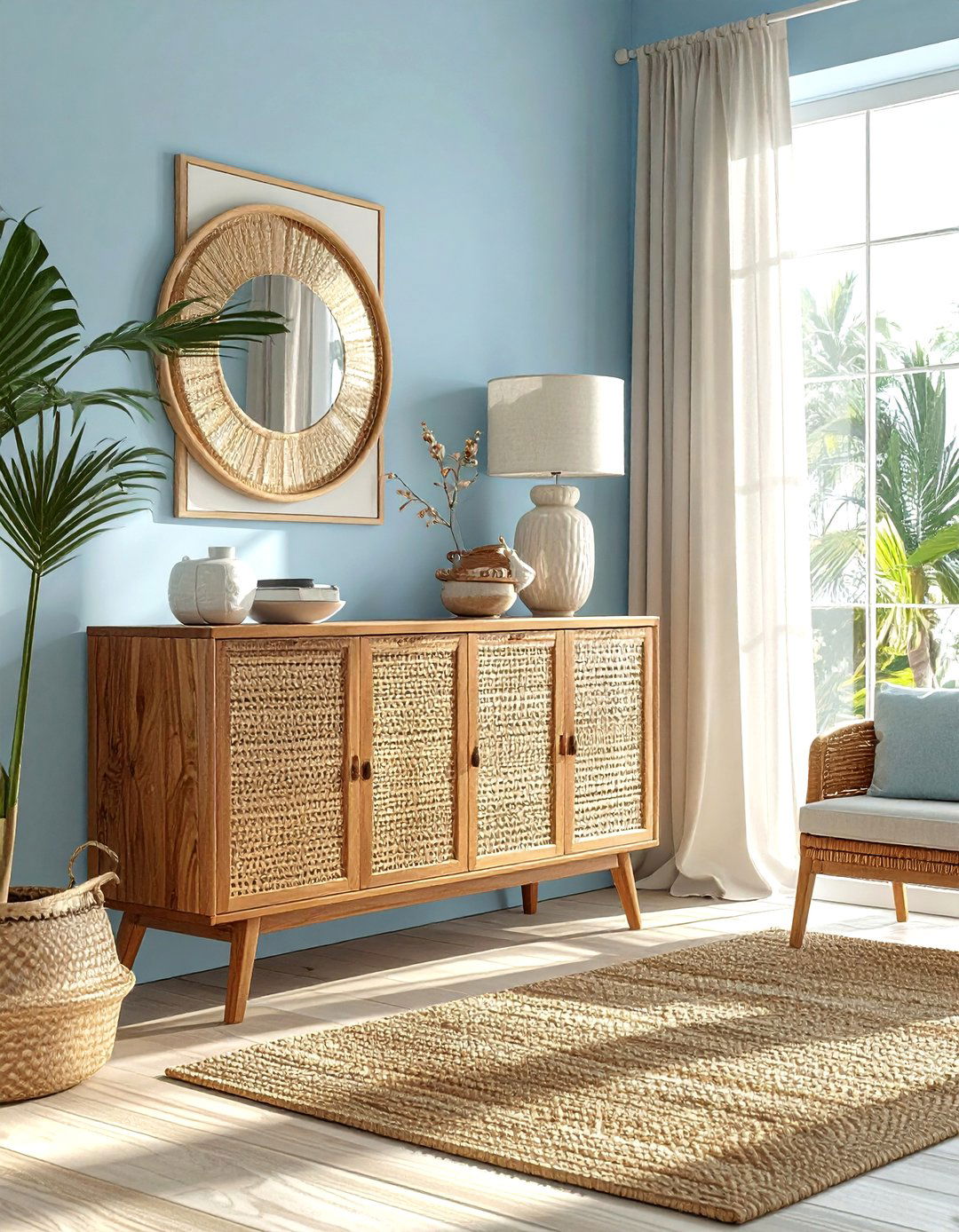 Rattan Inlay Buffet - 30 mid-century buffet dining room ideas