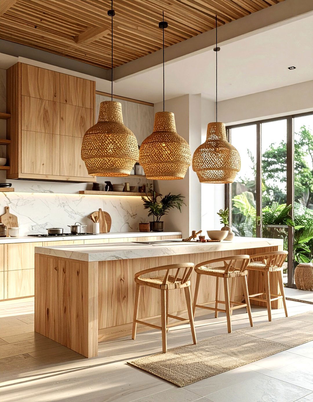 Rattan Kitchen Pendant Lights - 30 zen kitchen ideas