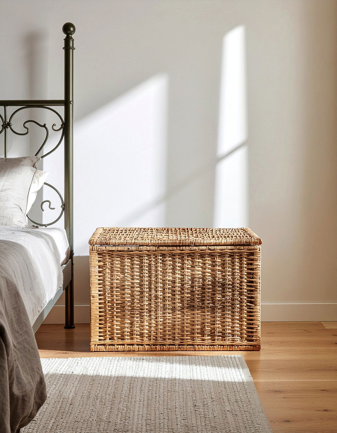 Rattan Laundry Trunk - 30 bedroom dirty clothes storage ideas