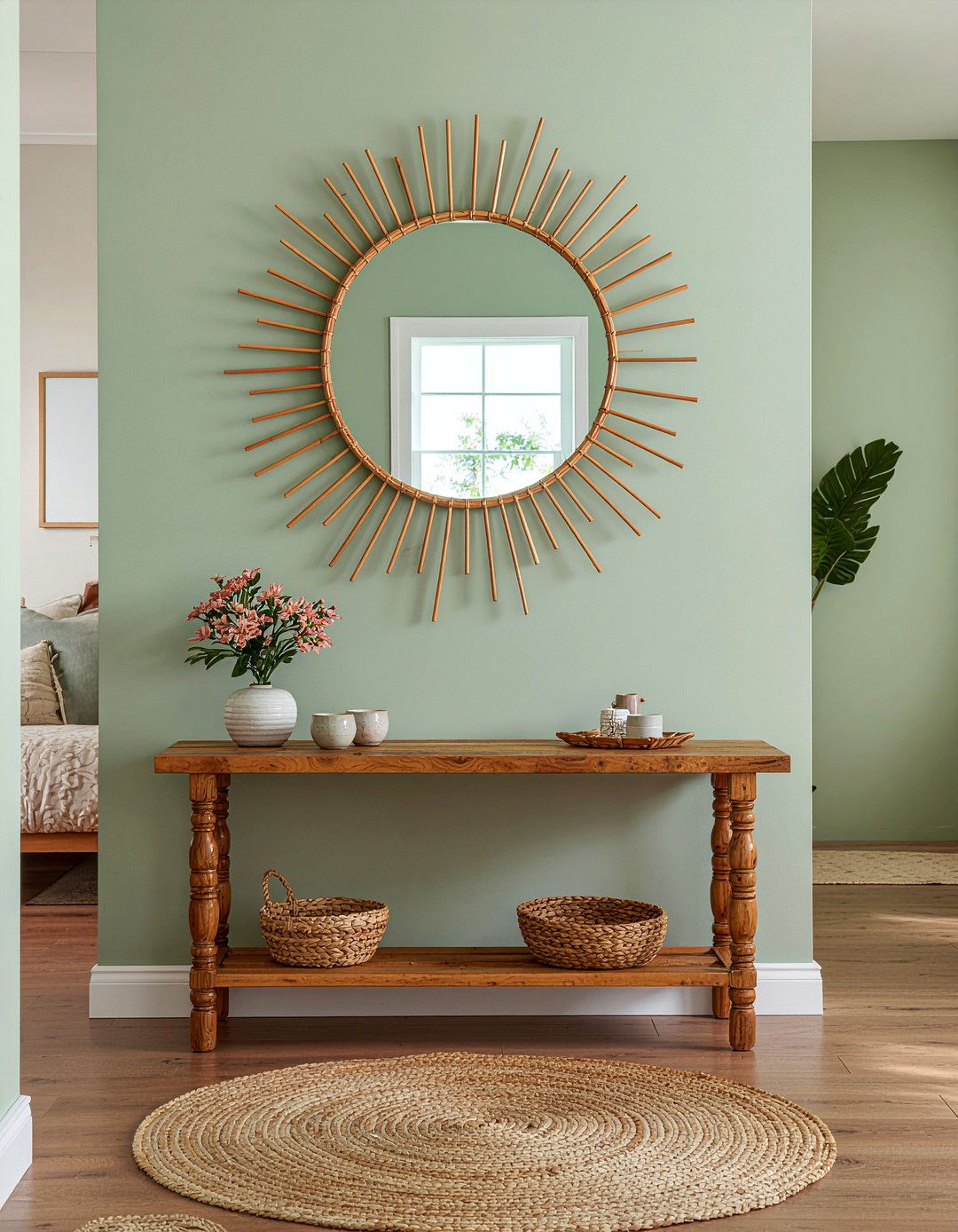 Rattan Mirror - 30 rattan living room ideas
